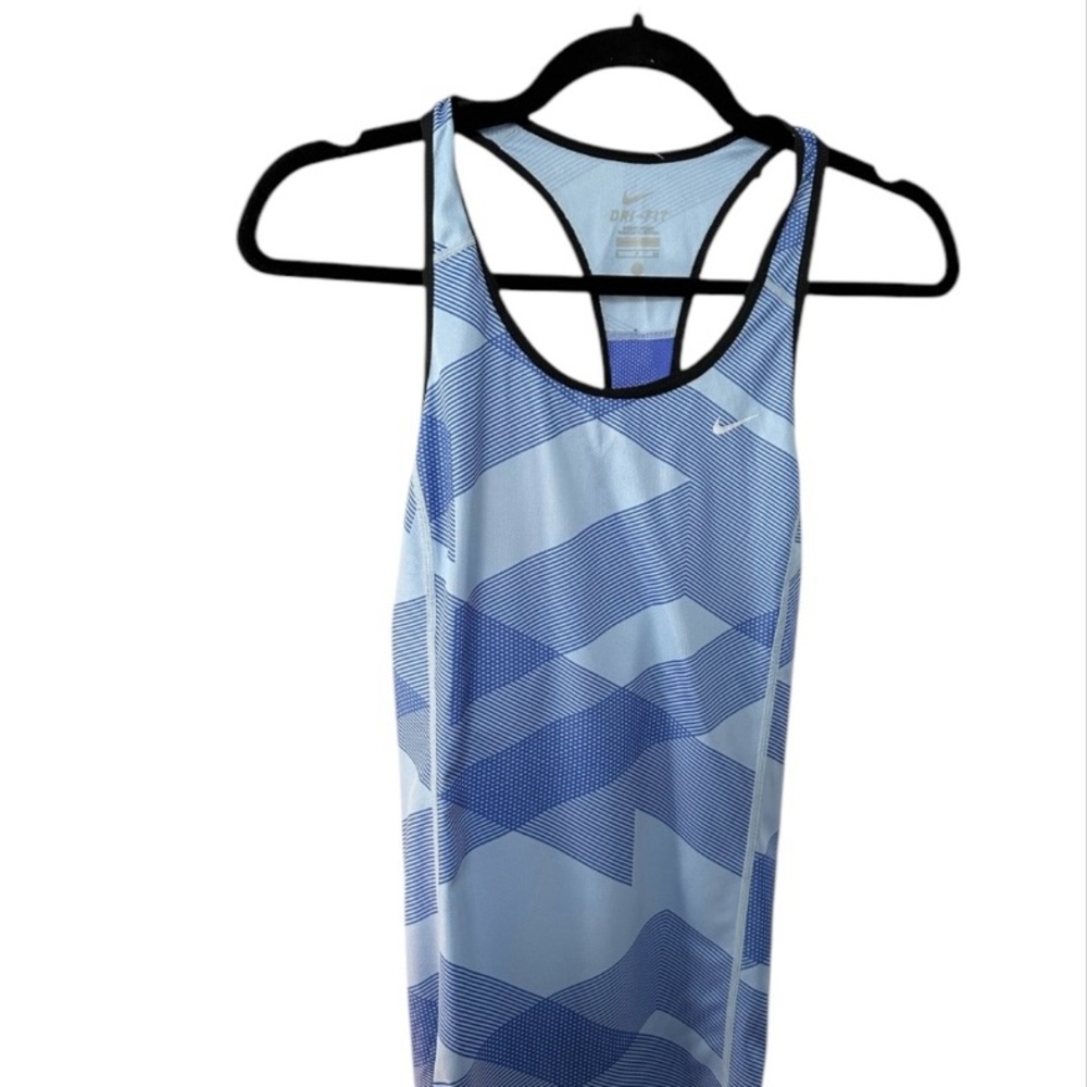 Nike Dri Fit Racer Back Sprinter Geometric Print Running Tank Top Blue S